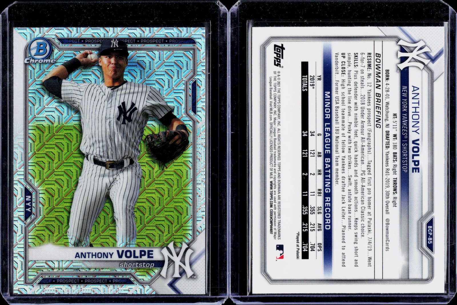2021 Bowman #BCP-85 Anthony Volpe Chrome Prospects Mojo Refractor