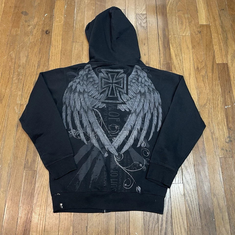 Sudadera con capucha vintage Y2k Chemistry con cremallera para hombre pequeña negra alas calavera Y2K grunge Foto 3 de 4