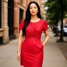 NEW Talbots Babydoll Poplin Wrap Front Mini Dress Size 4 Coral Bow Short Sleeve