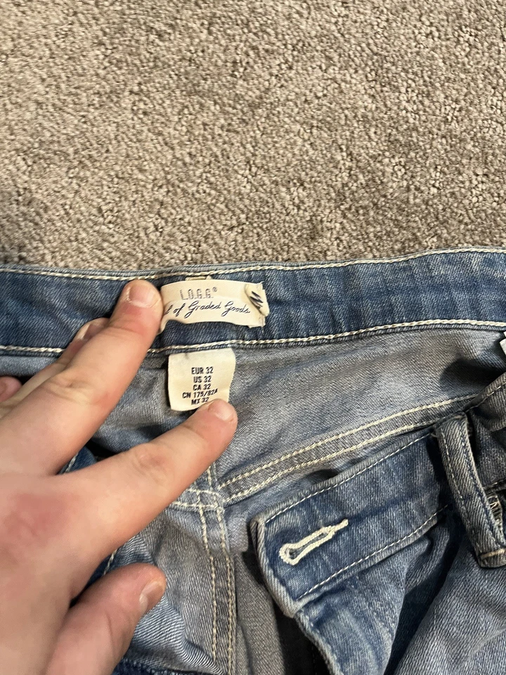 H&M Logg Cutoff Jean Shorts Women’s Size 32 Denim Med Wash Raw Hem Mid Length - Image 3 of 4