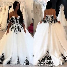 Gothic Off-Shoulder Wedding Dress With Lace White Black Woodland Celtic Bridal
