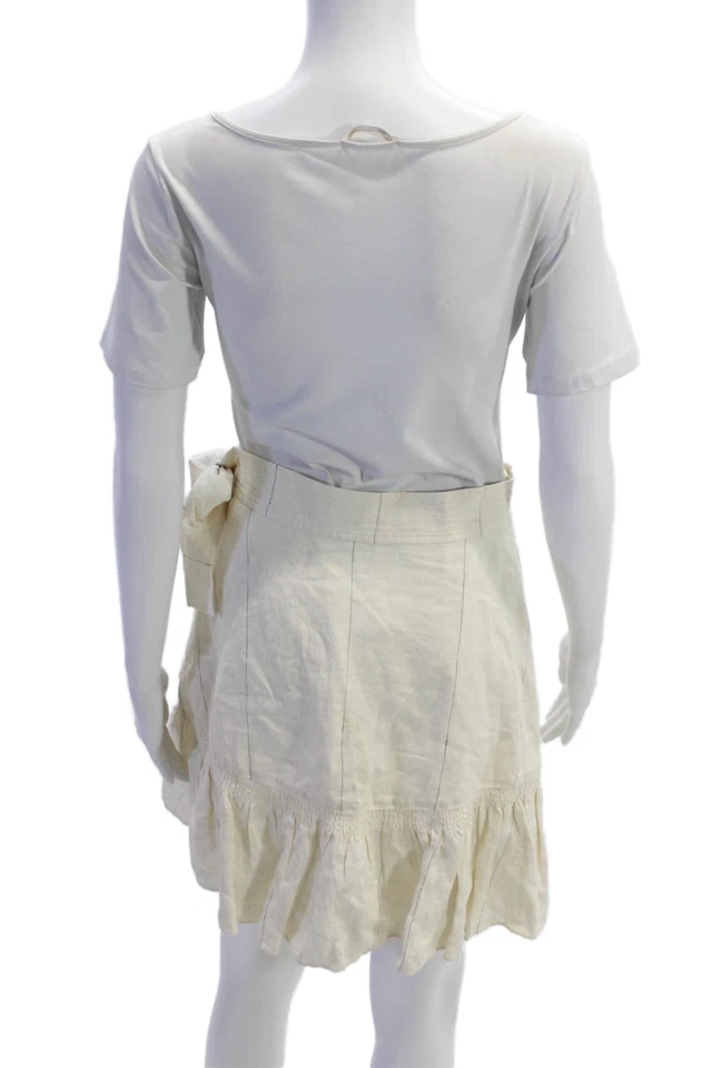 Falda envolvente ALC de lino y seda a rayas con volantes beige talla 0 Foto 3 de 4