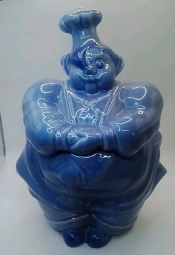 Vintage Red Wing Pottery Blue Chef Pierre Ceramic Cookie Jar Figurine