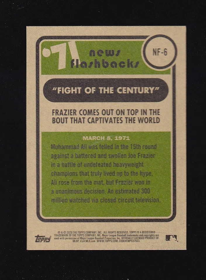 2020 Topps Heritage News Flashbacks 71 Joe Frazier #NF-6 - Image 2 of 2