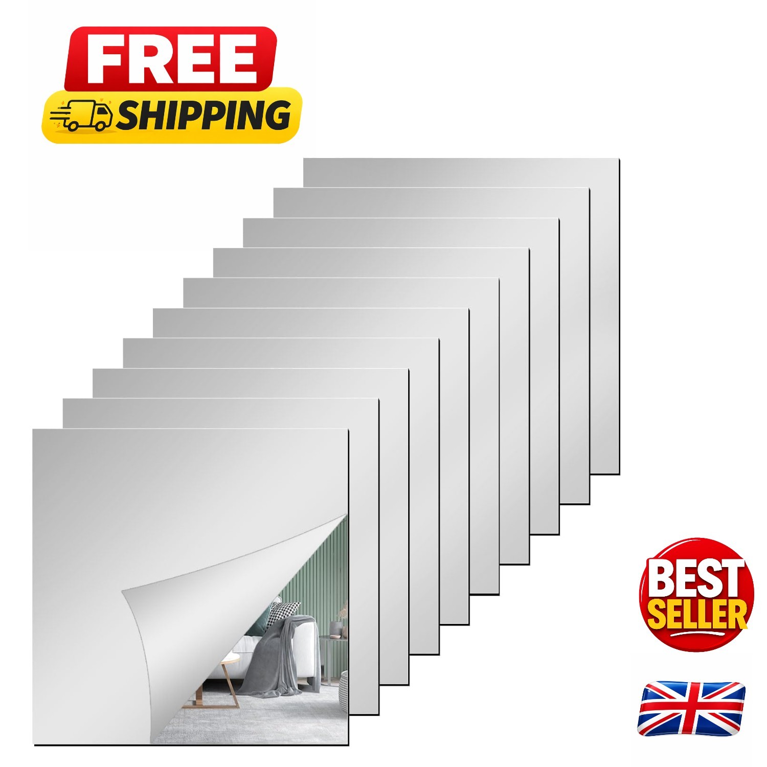 High Clarity 15x15cm Acrylic Mirror Sheets - 10 Pcs Flexible Self-Adhesive Tiles
