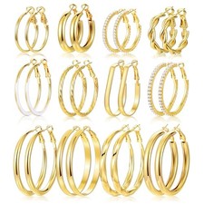 12 Pairs Gold Hoop Earrings Set for Women, Lightweight Big/Large Hoop gold