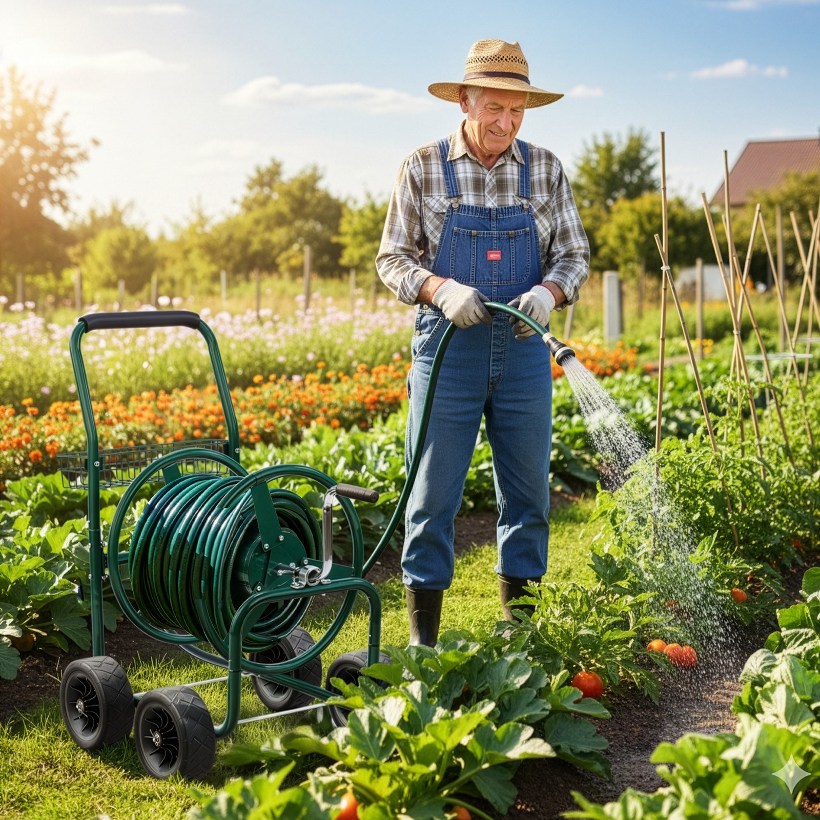 Hose Reel Cart, Hold Up to 250 ft Hose, Garden Water Hose with Storage Basket