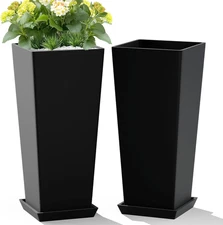 Set of 2 Large Tall Planter for Indoor or Outdoor 24" Flower Pots Tapered Tall P