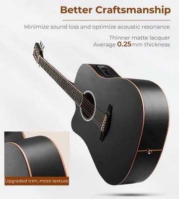Vangoa Linkshänder Gitarre 4/4 Elektro Akustik Gitarre Full Size 41 Zoll mit 4