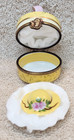 Gérard Ribiere Yellow and Pink Hat Box with Hat Limoges Peint Main Trinket Box — photo 5