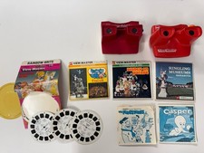 Vintage 2 View Master 3D Viewers Red 19 Reels Rainbow Bright Flintstones Casper