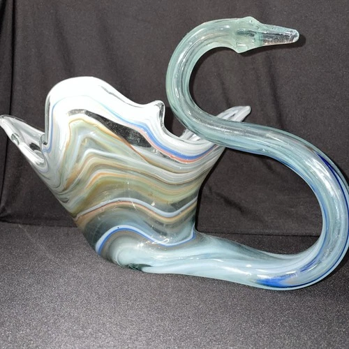 Vintage Blown Glass Mid Century Murano Style Swirl Glass Swan Centerpiece Bowl