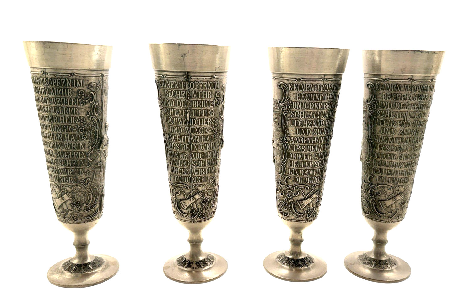 Vintage Frieling Zinn Pewter Set of 4 Goblets German Die Lindenwirtin 8"