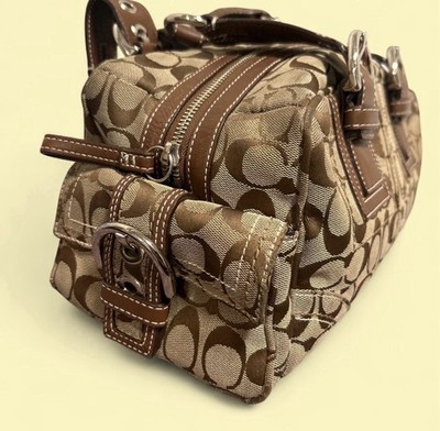 Coach Monogram Brown Satchel Double Handles Silver Hardware Designer Bag