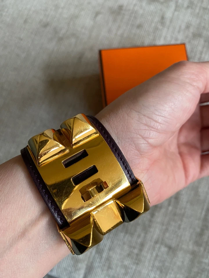Hermes Collier De Chien Manschette Armband Rosine Leder Gold Hardware Box UVP £1.2k - Bild 3 von 4