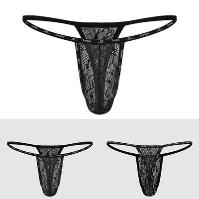 Männer Transparent Spitze Jacquard Tanga G String Big Pouch Unterhose Sexy Menswear