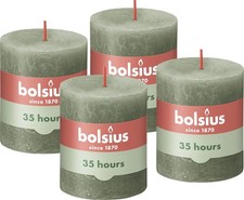 Bolsius Rustic Pillar Candle - Dark Green - Pack of 4 - Long Burning Time of 35