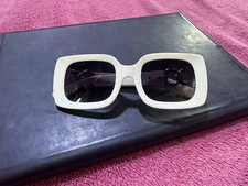 Chic Retro Square Sunglasses for Women - White Frame with Gold Chain Detail