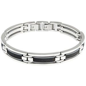 Black Ion Plated Stainless Steel and Ceramic Link Bracelet - 8.5" with Extender
