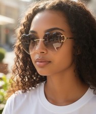 New Cartier rimless sunglasses glasses Diamond Cut heart decor Big C gold Frame