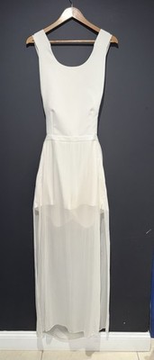 BCBGMAXAZRIA Dress Womens 12 White Sheer Overlay Formal Bridal Midi