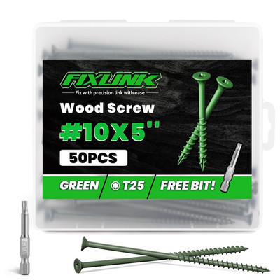 Wood Screws 5 Inch,  Deck Screws #10 X 5, 50 PCS, Epoxy Coated, T25 Star Bit abo