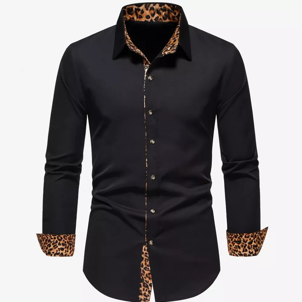 Camisa De Manga Larga Hombre Blanco Negro Animal Print Slim Fit 22152