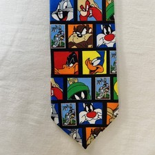 Looney Tunes Neck Tie USPS Stamp Collection Vintage 1997 3.75" x 59" Colorful