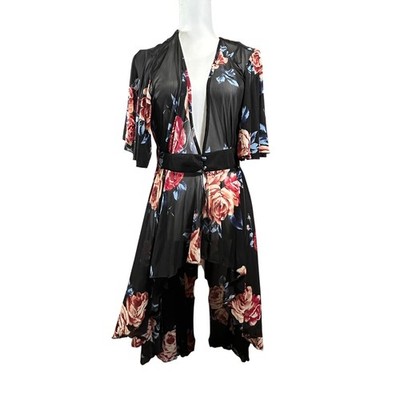 L.I.F.E. Black Floral Hi-Low Mesh Kimono Dress Lace Back Size L NWT No Tags