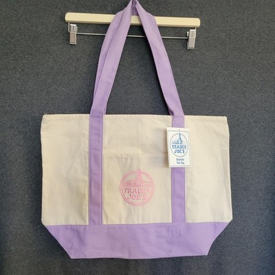NWT Trader Joe s Large Canvas Bag Shopping Grocery Lavender Cream