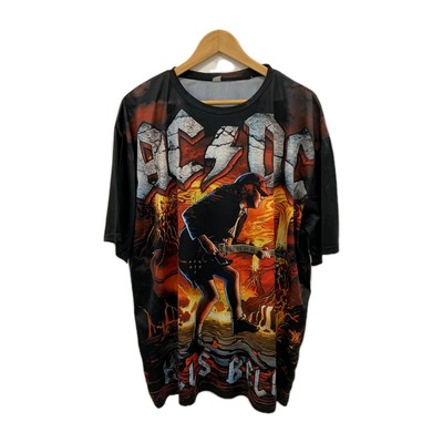 AC/DC Hells Bells T-Shirt All Over Print Band Tee Angus Young Fire Design XL+#60