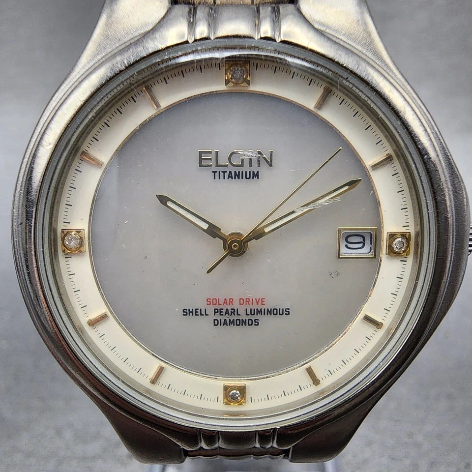 Relógio solar masculino Elgin 36mm mostrador esfregão titânio data redonda FK-1066 funciona - Imagem 2 de 4