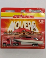 MAJORETTE MOVERS Die Cast 300 Series Boat Carrier Truck Trailer Yacht Red Semi 