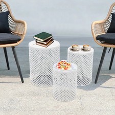3pcs White Metal Frame Accent Table Modern Iron End Table Outdoor Side Table