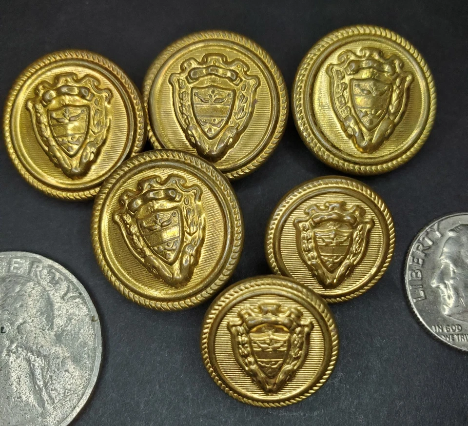 Gold Shank Buttons Metal, Sheild, 4 Lg, 2 Sm. - Image 2 of 4