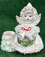 Vintage 1950s Commodore Japan Christmas Angel Candle Holder Spaghetti Trim