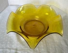 Blenko Glass Wavy Ruffled Bowl 9” Diameter Yellow Amber EUC
