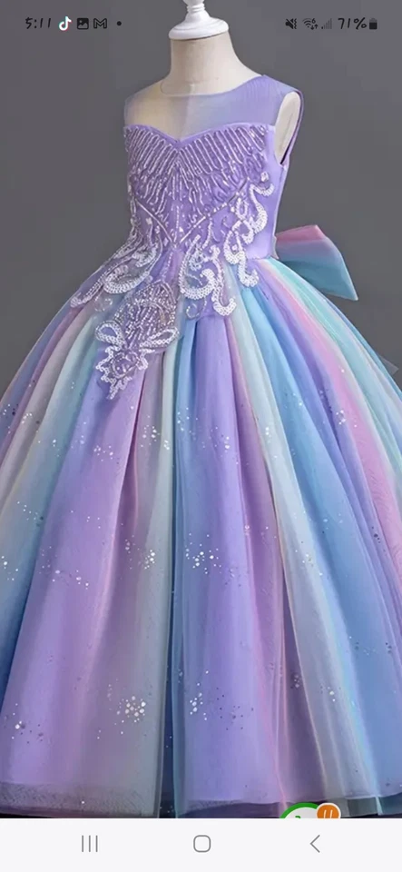 Girls Princess Fairy Birthday Pagent Dress 7/8 Iridescent Sequins 💙🩵💜🩷🤍💚 - Image 2 of 4