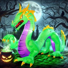 Giant 11 Ft Green Dragon Halloween Lighted Inflatables Outdoor Decor Clearance