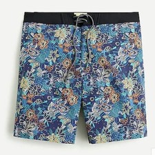 New J Crew Mens 9" Stretch Board Shorts Blue Floral Print Size 30 AV321