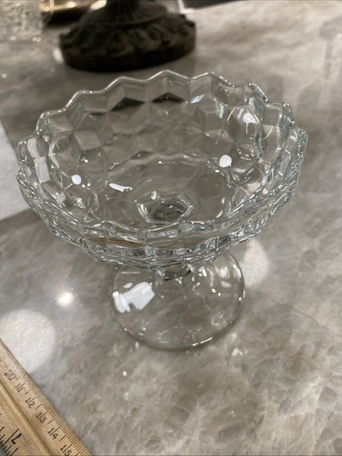 Fostoria American Clear Glass Cubist Pedestal Jam Jelly Compote with Lid 6-3/4" - Picture 4 of 11