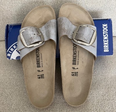 NEW BIRKENSTOCK MADRID BIG BUCKLE METALLIC BLUE SILVER*WOMENS*SZ 10*41*NARROW!
