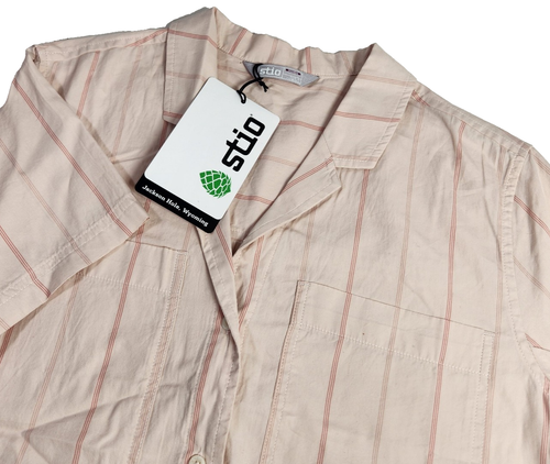 women's STIO Stripe Marion Camp shirt Dawn Hue short sleeve button up Size L