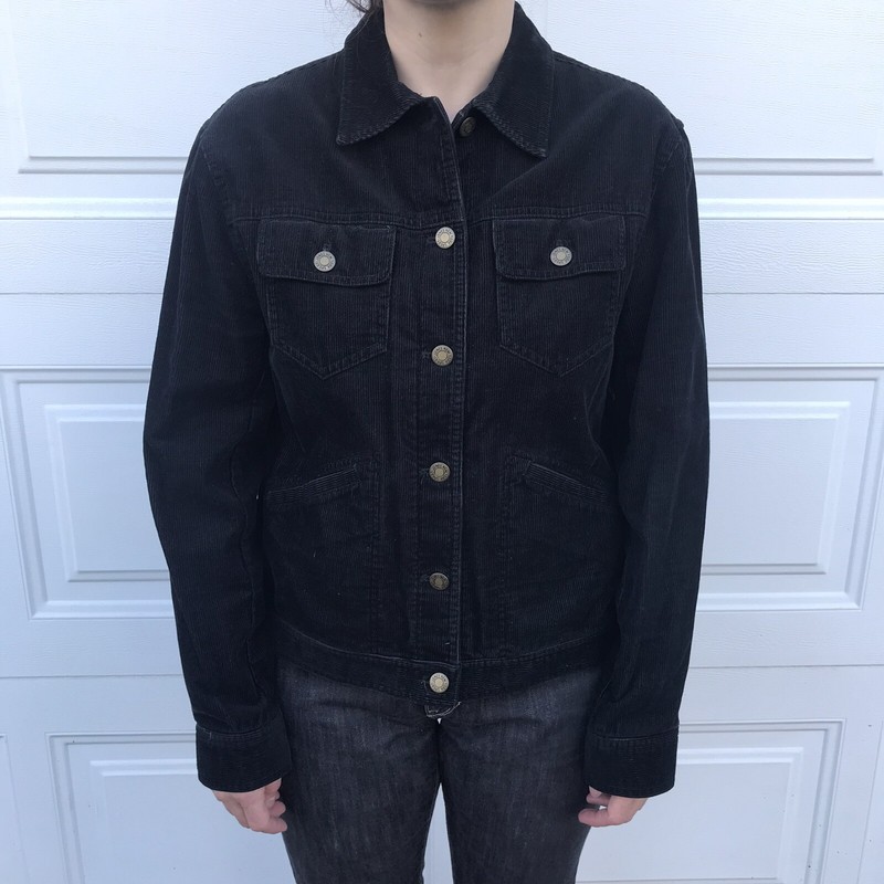 Jones New York Black Corduroy Classic Trucker Jacket Cut 4 Pocket Medium Jacket