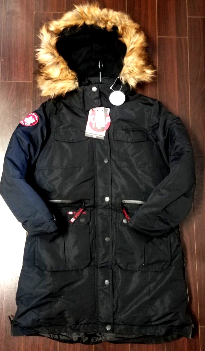 CANADA WEATHER GEAR PARKA / COAT, BLACK FAUX FUR HOOD, SIZE SMALL NWT