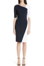 ST. JOHN Collection Luxe Sculpture Colorblock V-Neck Stretch Knit Sheath Dress 8