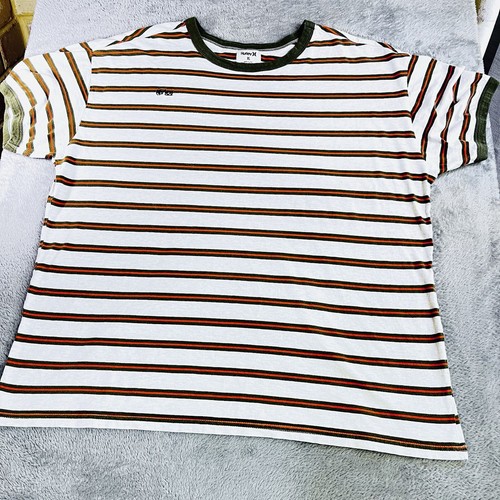 Hurley T-Shirt Mens XL Top Striped Short Sleeve Tee Crew Neck Orange Brown Cream - Picture 12 of 12