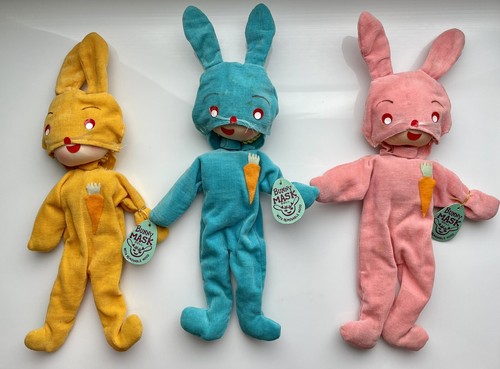 Calvert Set 3 Original Maske Puppe Hase Kaninchen abnehmbare Kapuze Plüsch Ostern Vintage - Bild 2 von 18