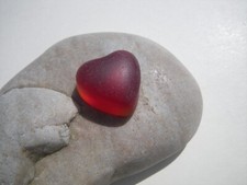 Sea Glass, Beautiful Small Red Heart with Some Orange/Yellow on the Bottom