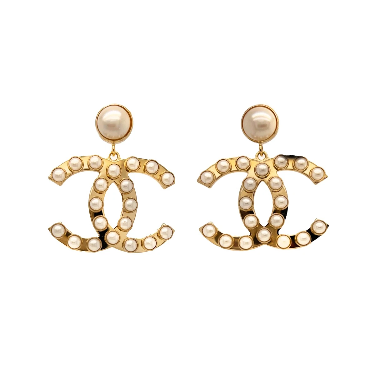 Chanel Vintage CC Logo Faux Pearl Drop Earrings